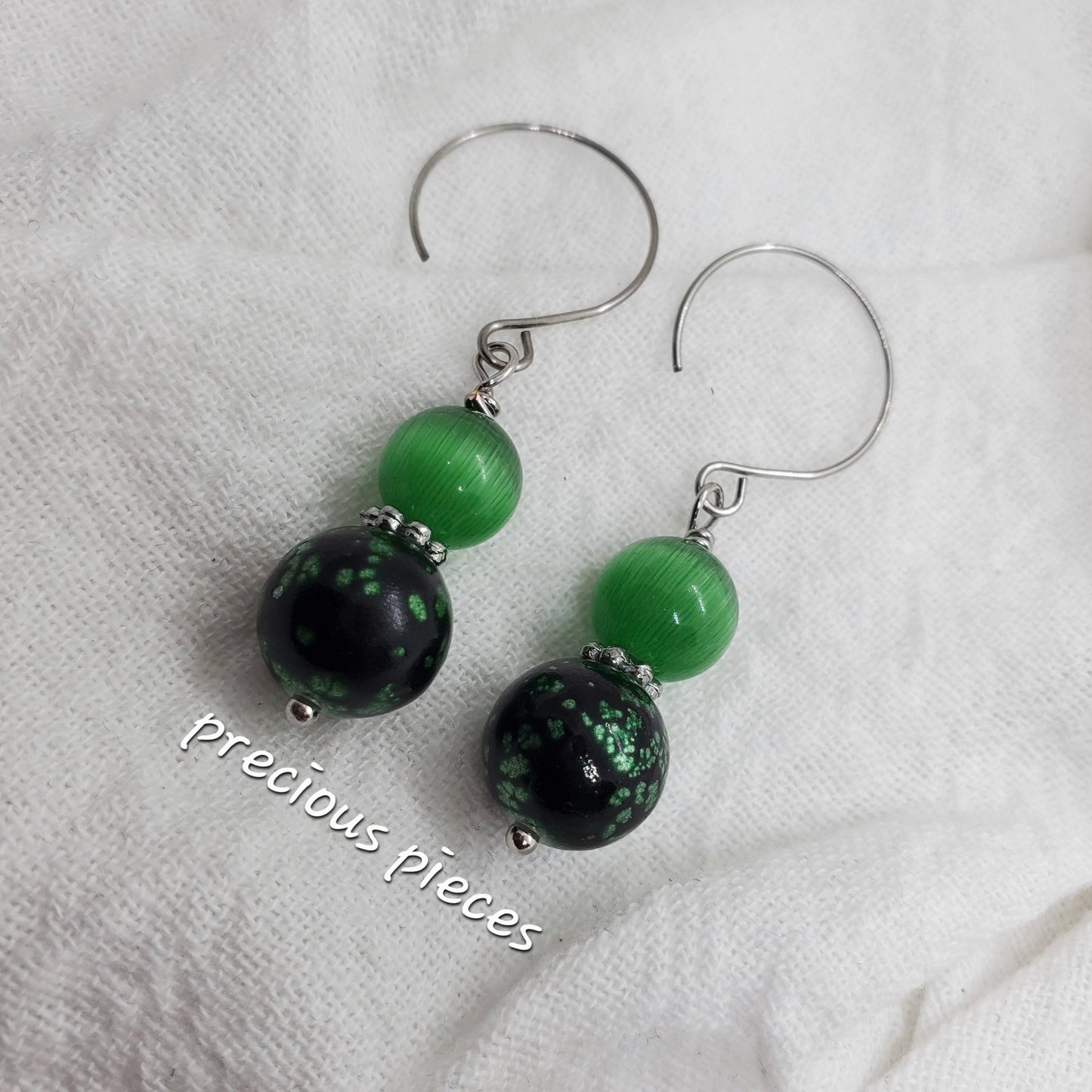 Green Cat Eye Drop Earrings