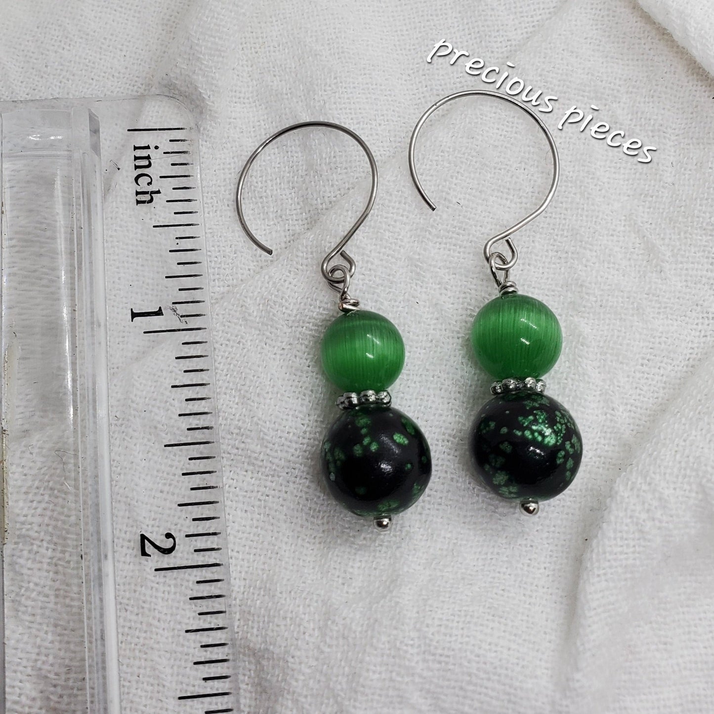 Green Cat Eye Drop Earrings