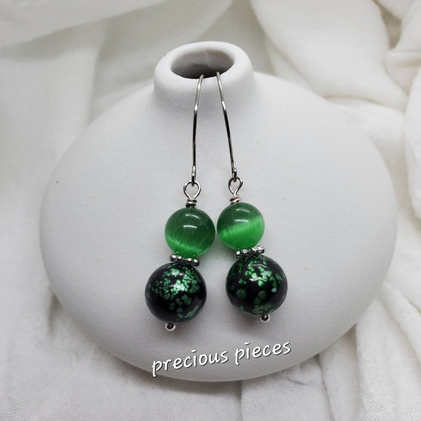 Green Cat Eye Drop Earrings