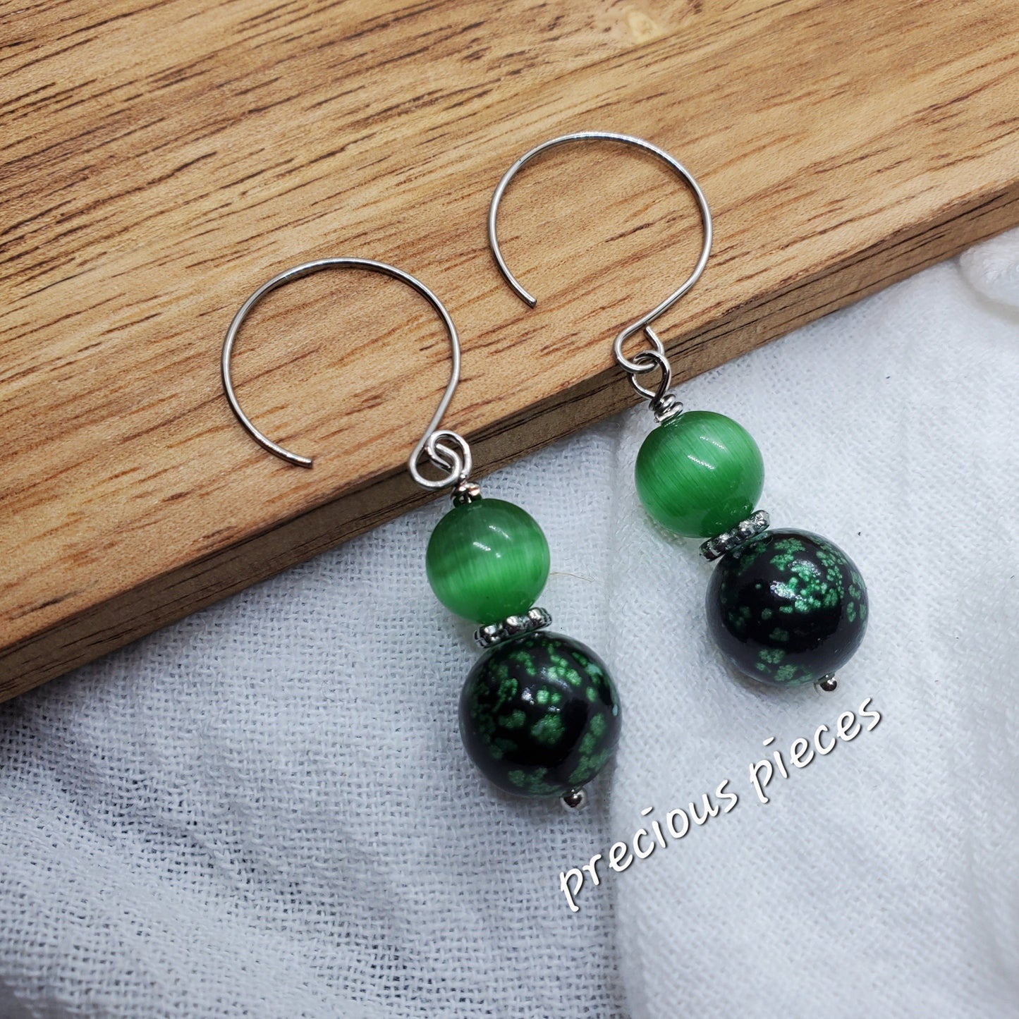 Green Cat Eye Drop Earrings