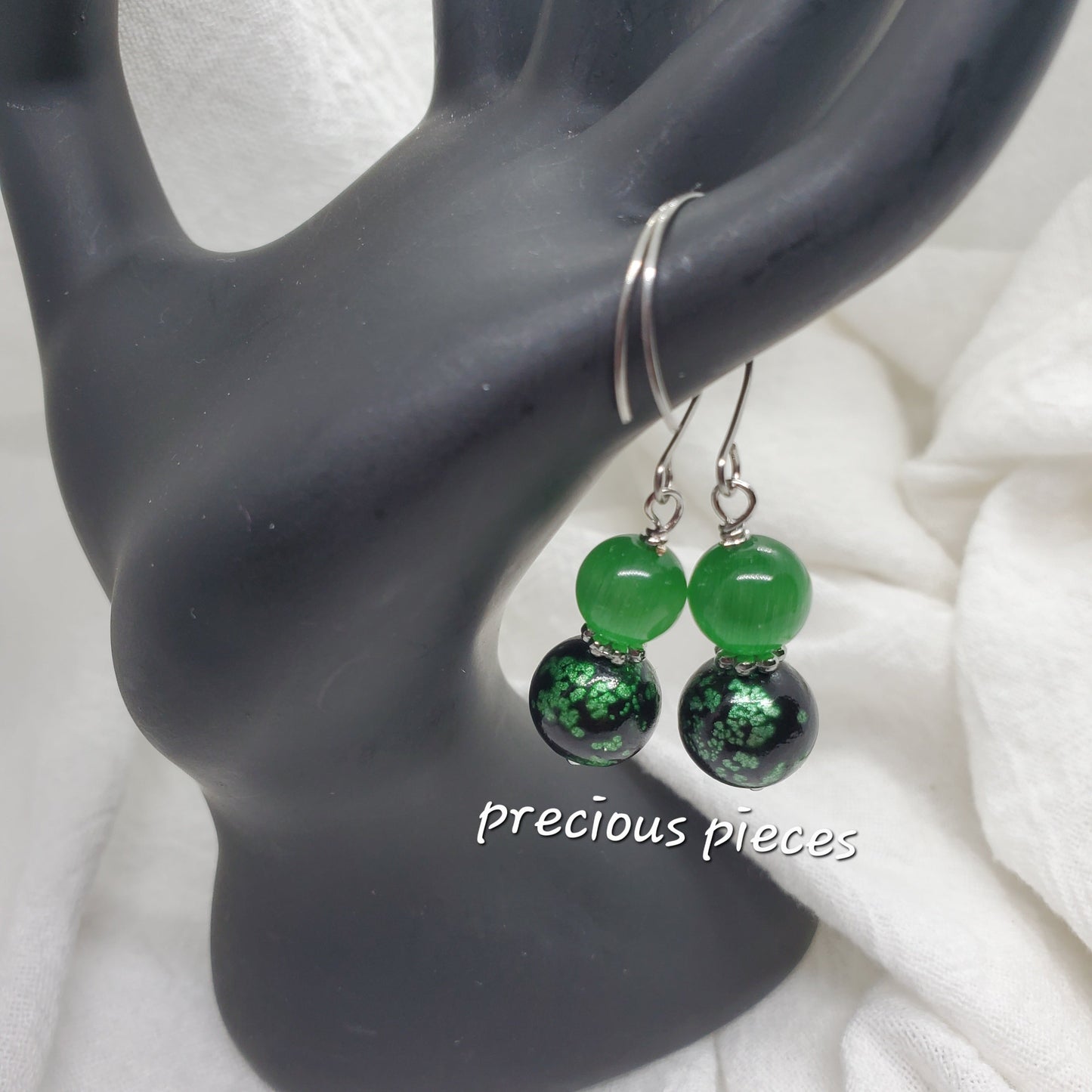 Green Cat Eye Drop Earrings