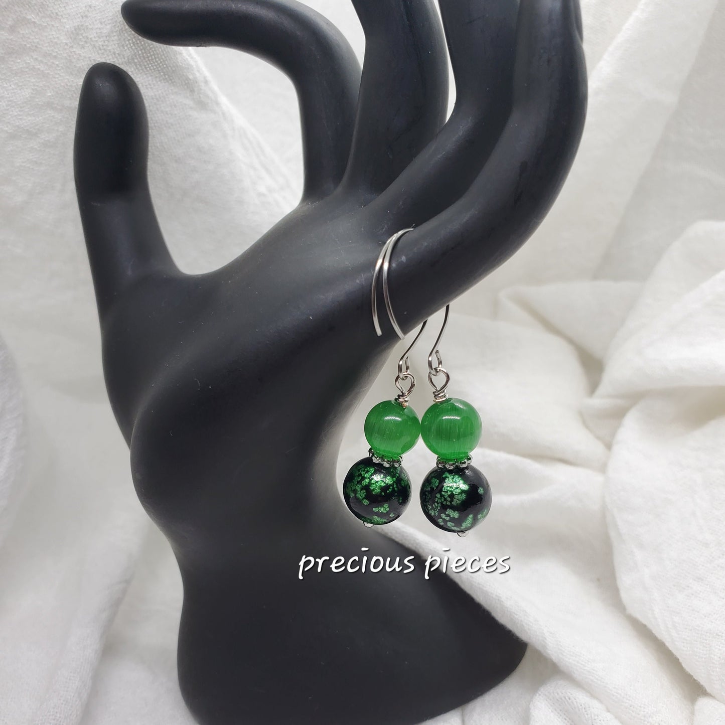 Green Cat Eye Drop Earrings