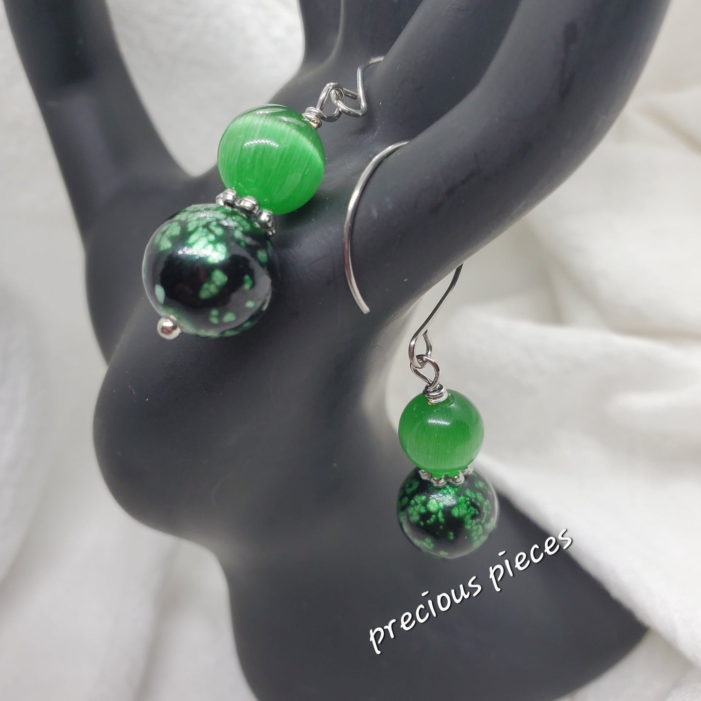 Green Cat Eye Drop Earrings