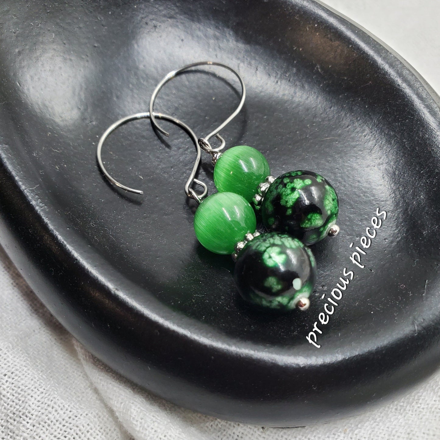 Green Cat Eye Drop Earrings