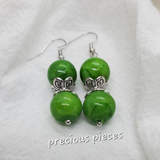 Double Green Agate Beaded Earrings