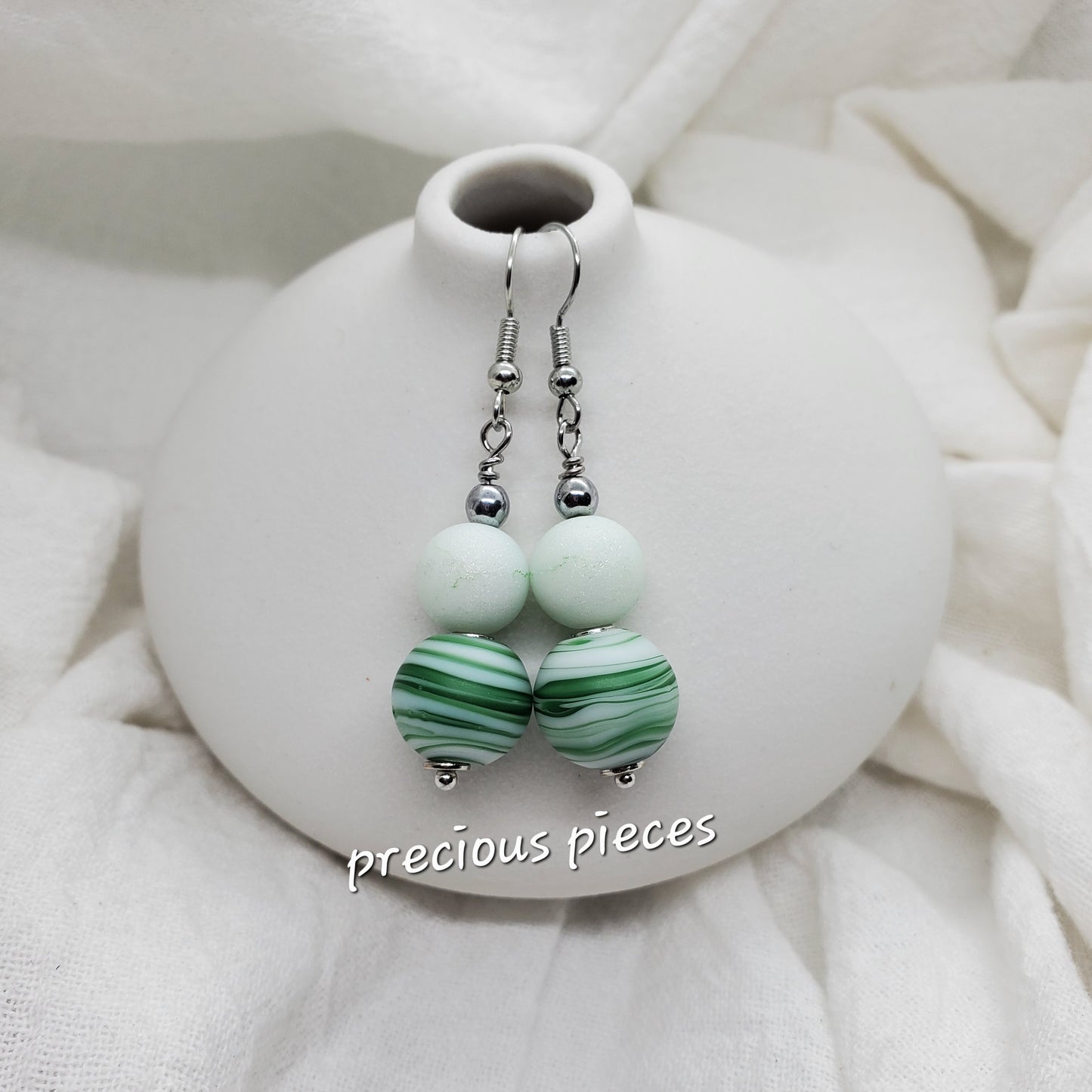 Minty Swirl Beaded Earrings