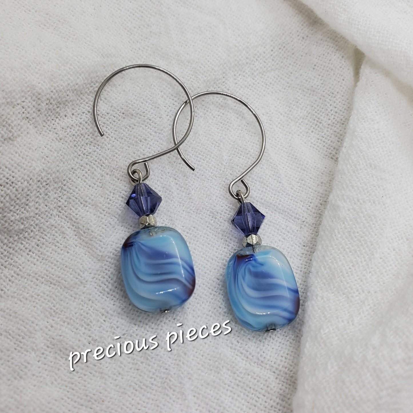 Blue Swirl Beaded Earrings