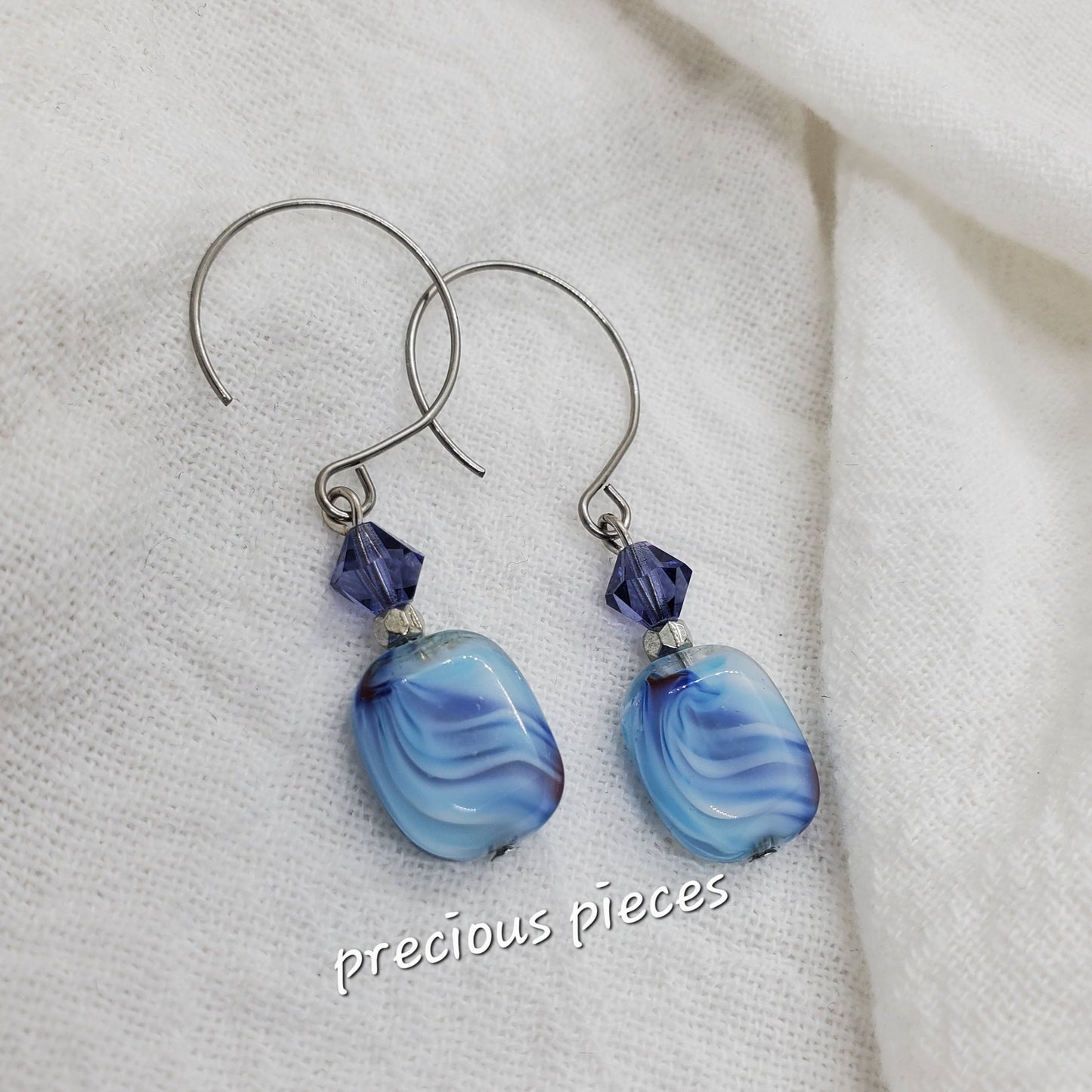 Blue Swirl Beaded Earrings