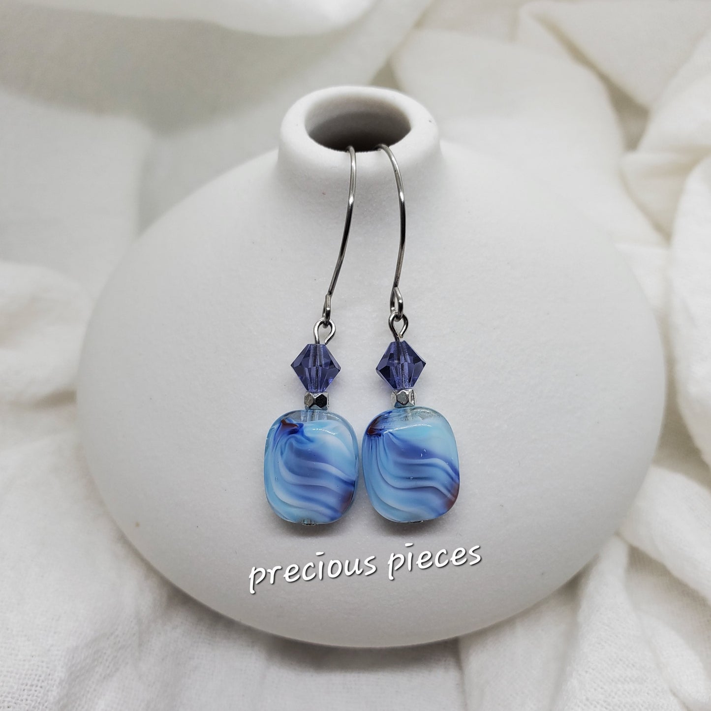 Blue Swirl Beaded Earrings