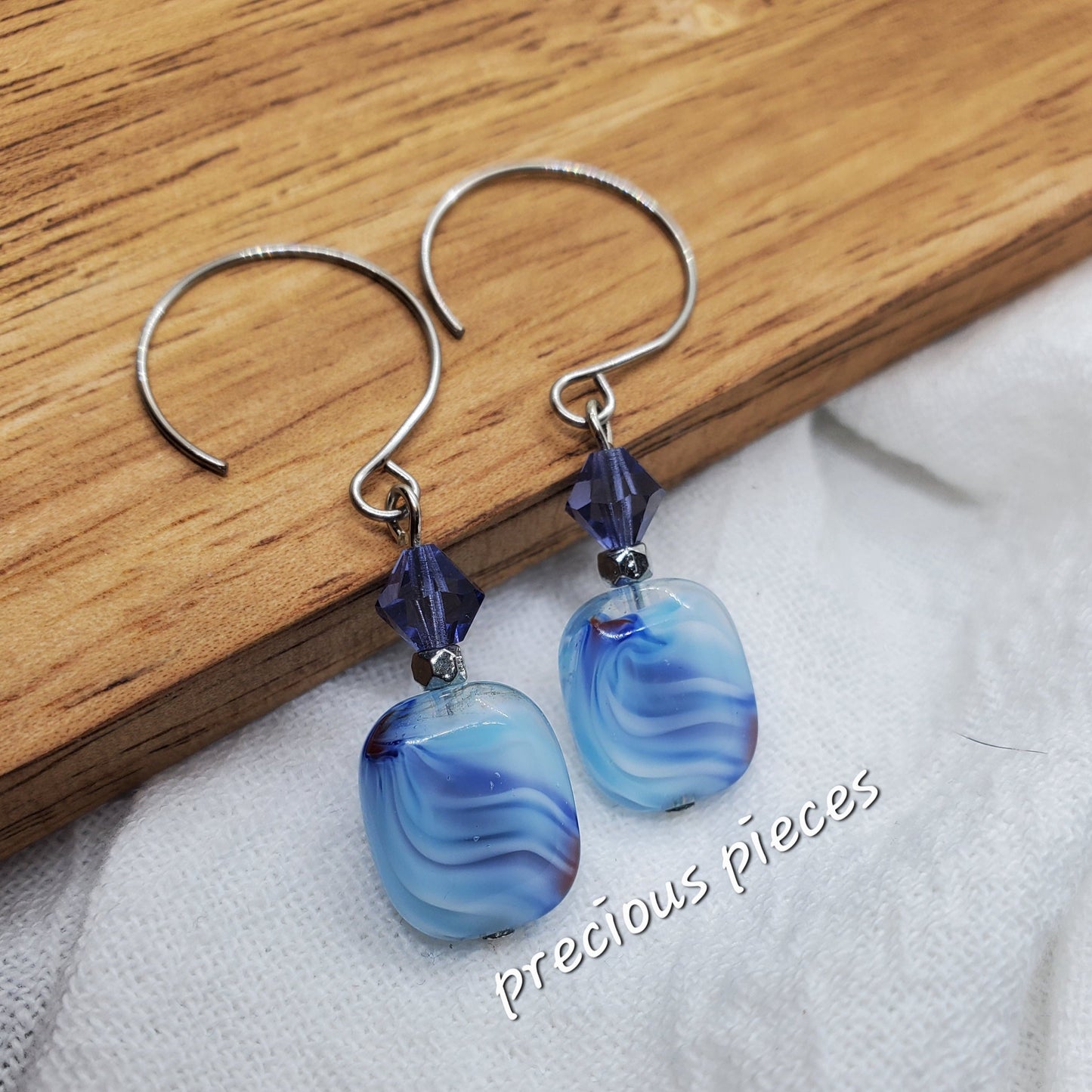 Blue Swirl Beaded Earrings