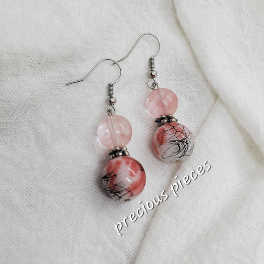 Pink Floral Glass Bead Earrings