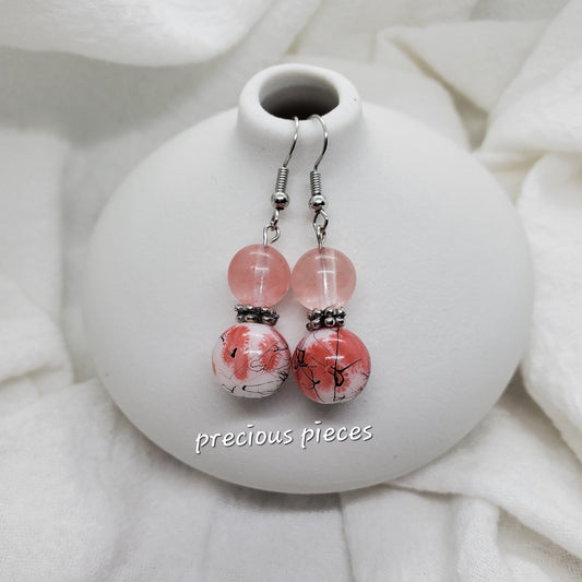 Pink Floral Glass Bead Earrings