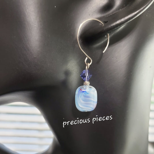 Blue Swirl Beaded Earrings