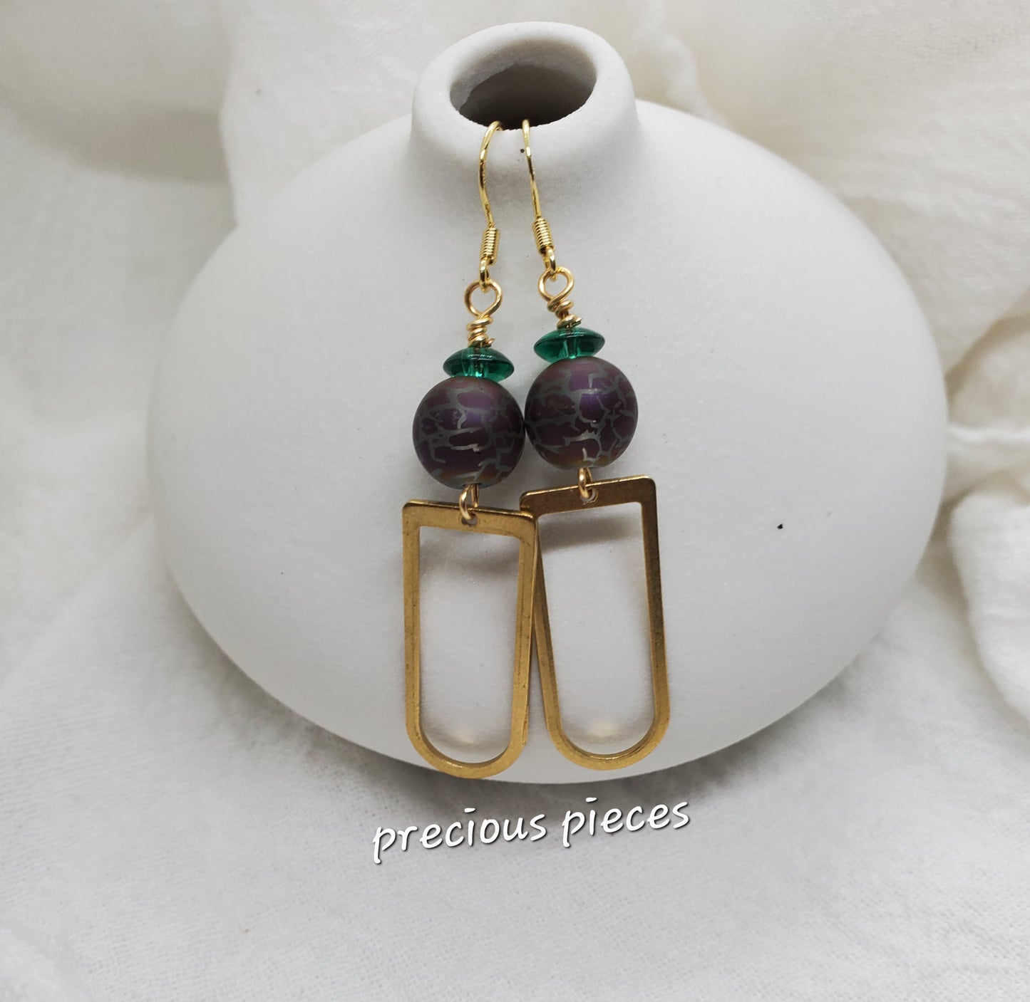 Brass and Purple Dangle Earrings