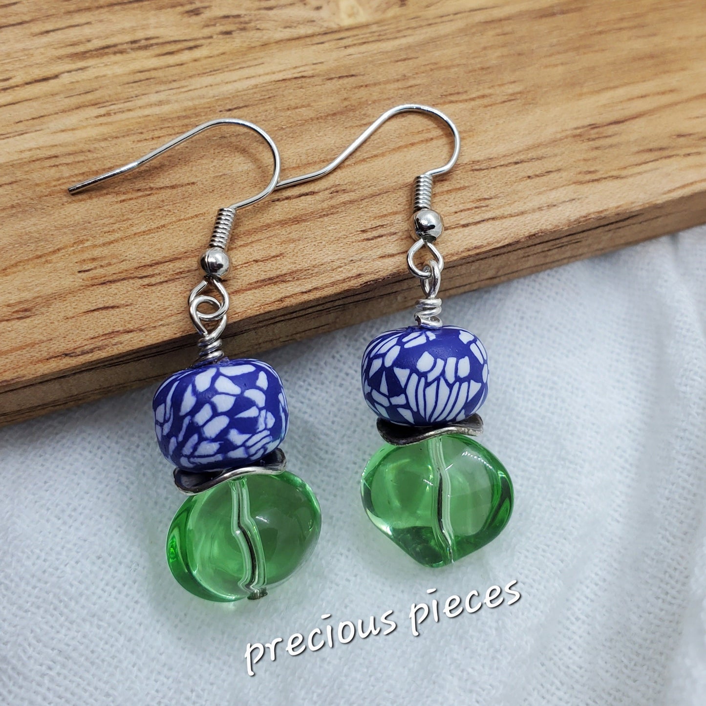 Green Nugget and Clay Earrings
