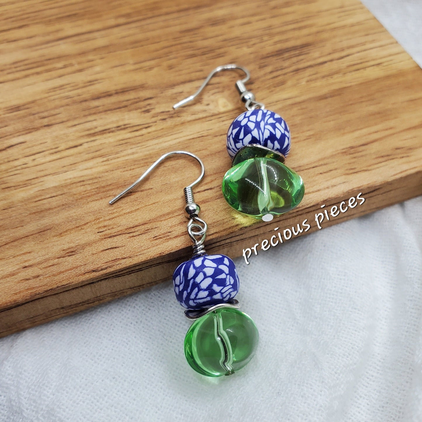 Green Nugget and Clay Earrings