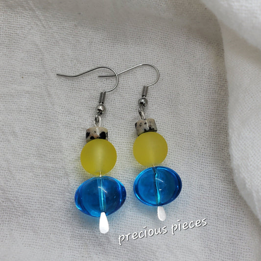 Turquoise and Yellow Glass Beaded Earrings
