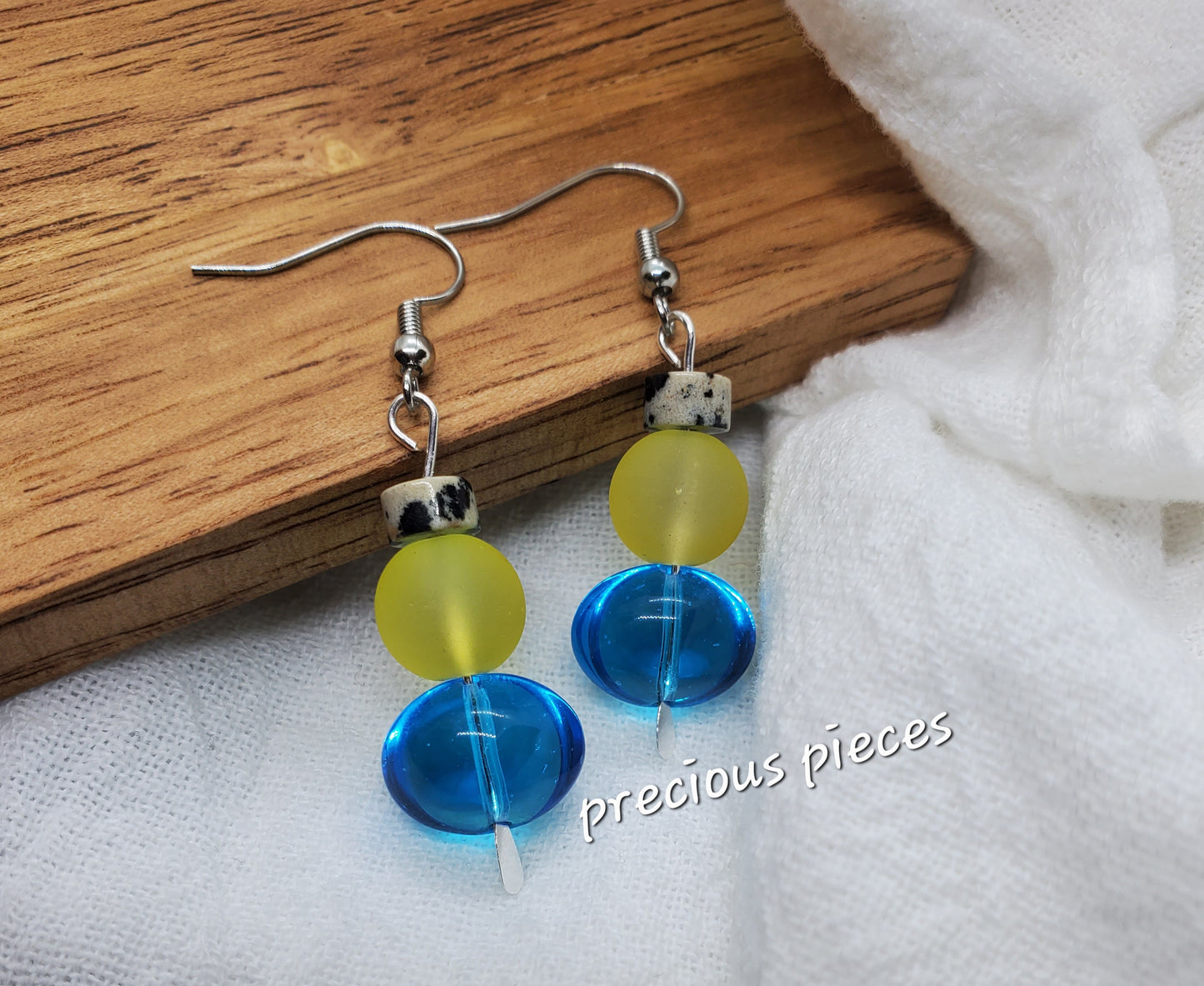 Turquoise and Yellow Glass Beaded Earrings