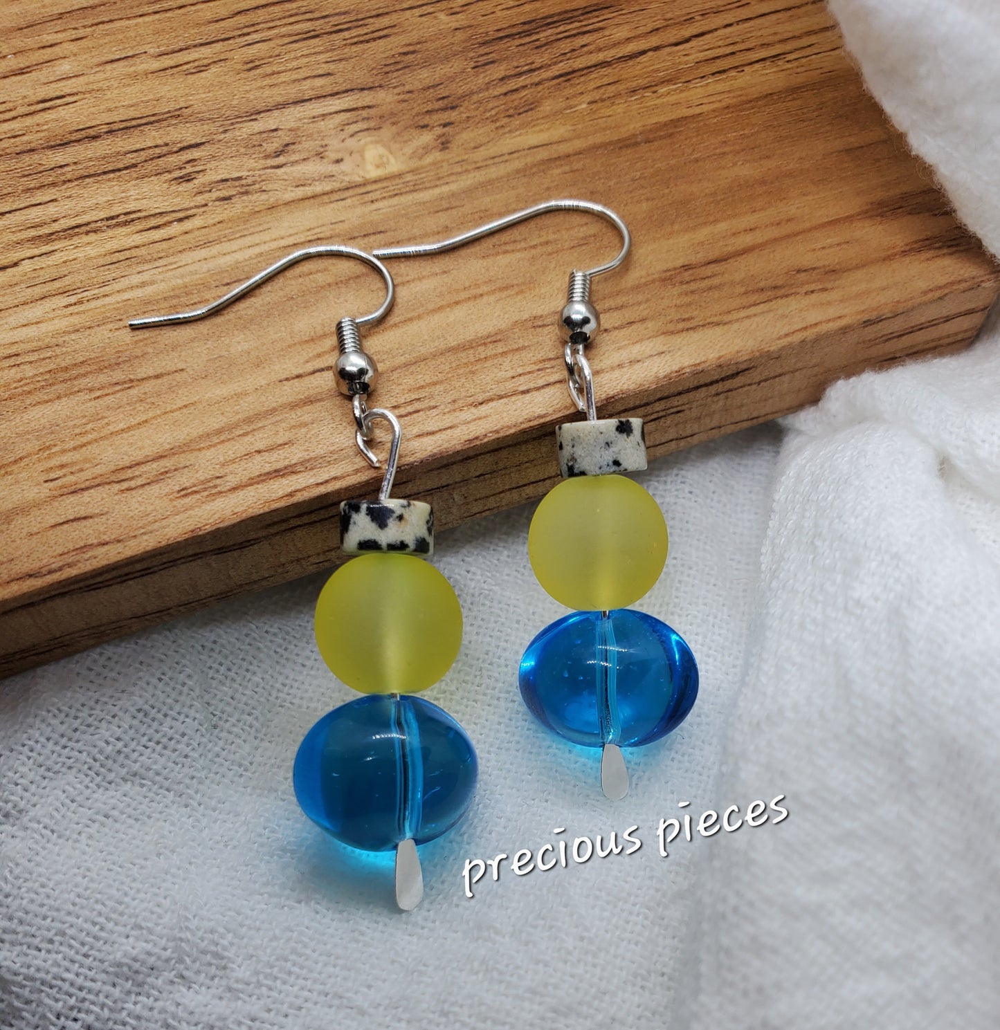 Turquoise and Yellow Glass Beaded Earrings