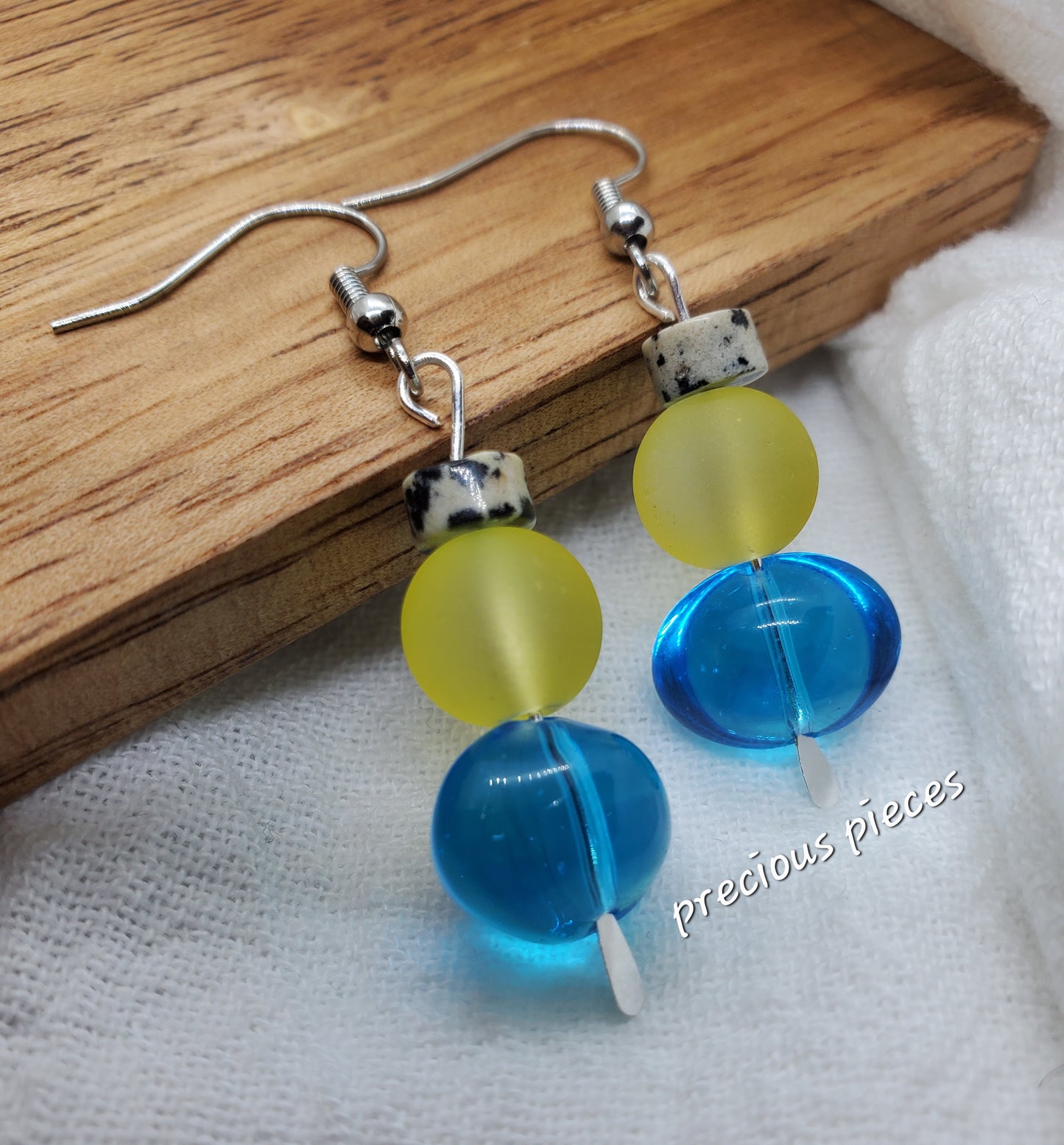 Turquoise and Yellow Glass Beaded Earrings