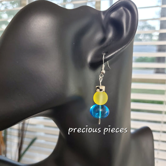 Turquoise and Yellow Glass Beaded Earrings