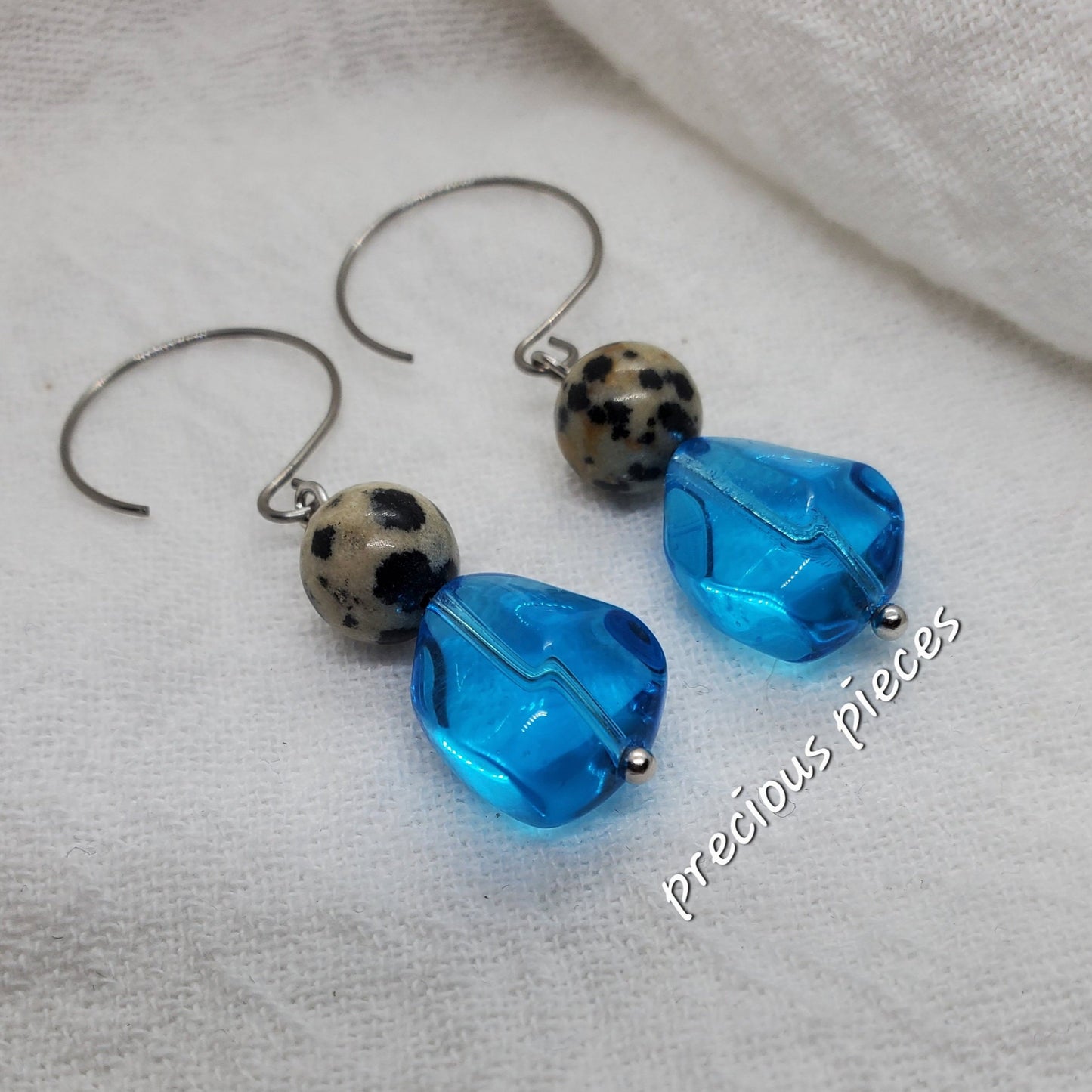 Turquoise Nugget and Dalmatian Jasper Beaded Earrings