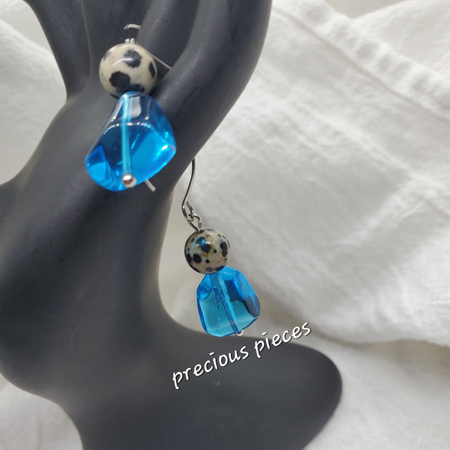 Turquoise Nugget and Dalmatian Jasper Beaded Earrings