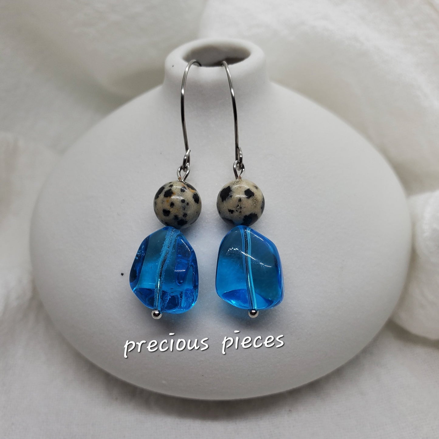 Turquoise Nugget and Dalmatian Jasper Beaded Earrings