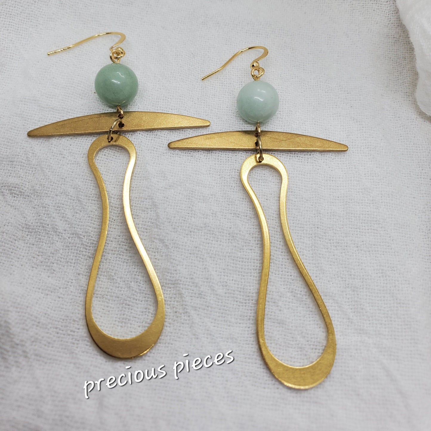 Brass Swirly Earrings with Amazonite Accent Beads