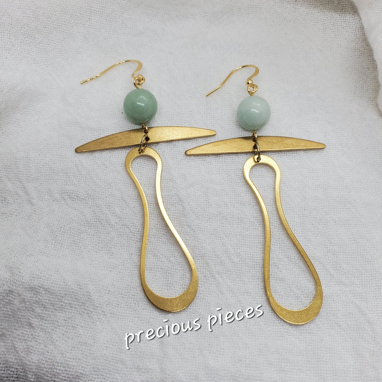 Brass Swirly Earrings with Amazonite Accent Beads