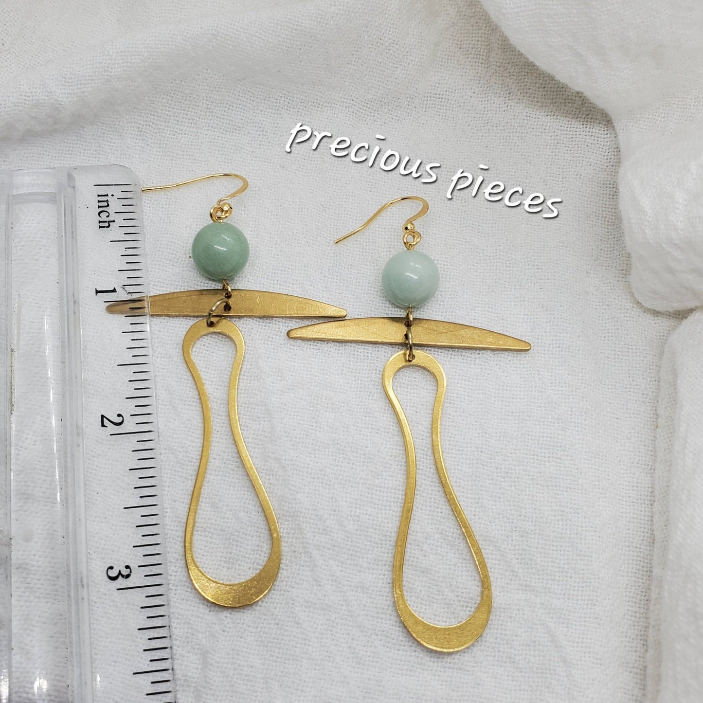 Brass Swirly Earrings with Amazonite Accent Beads