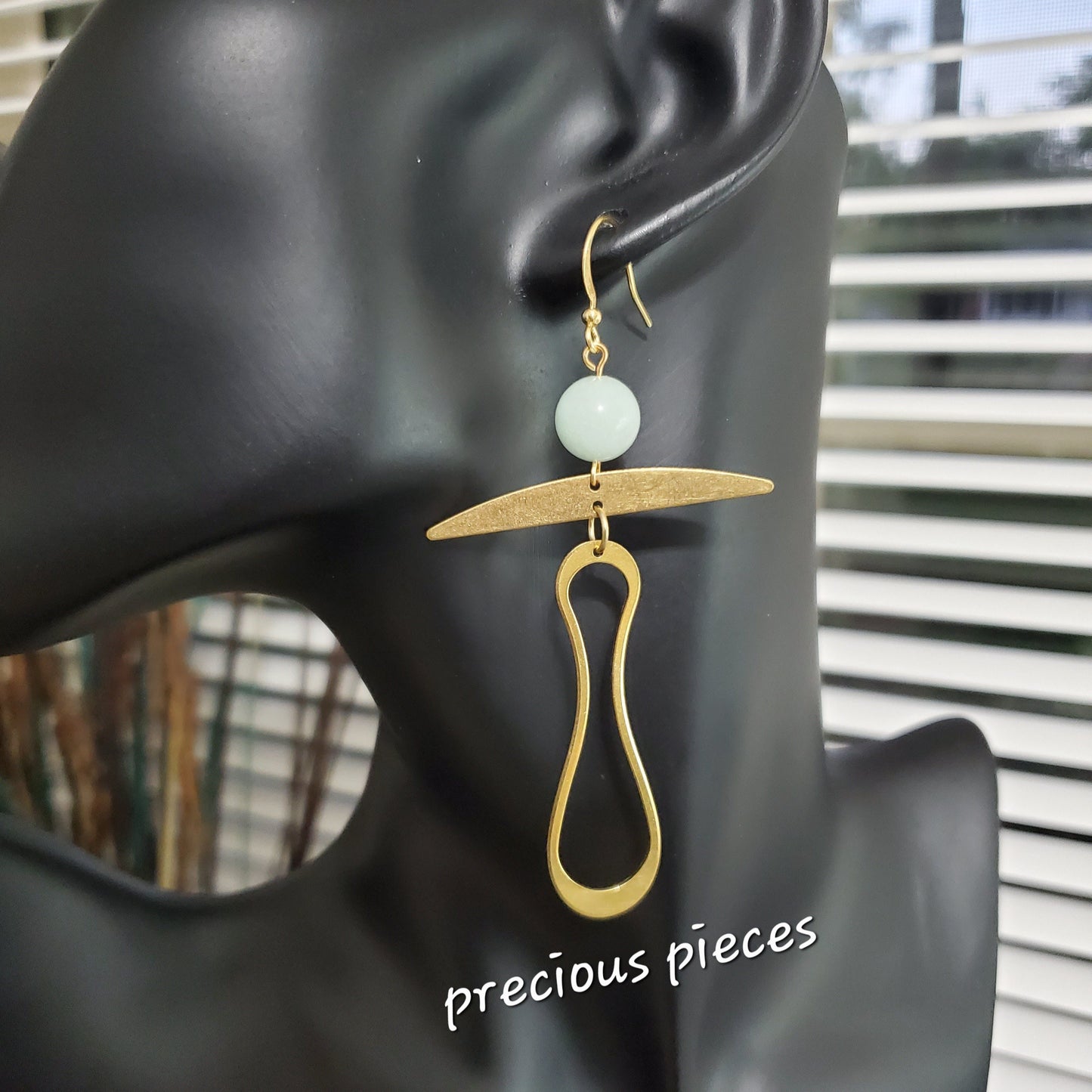 Brass Swirly Earrings with Amazonite Accent Beads