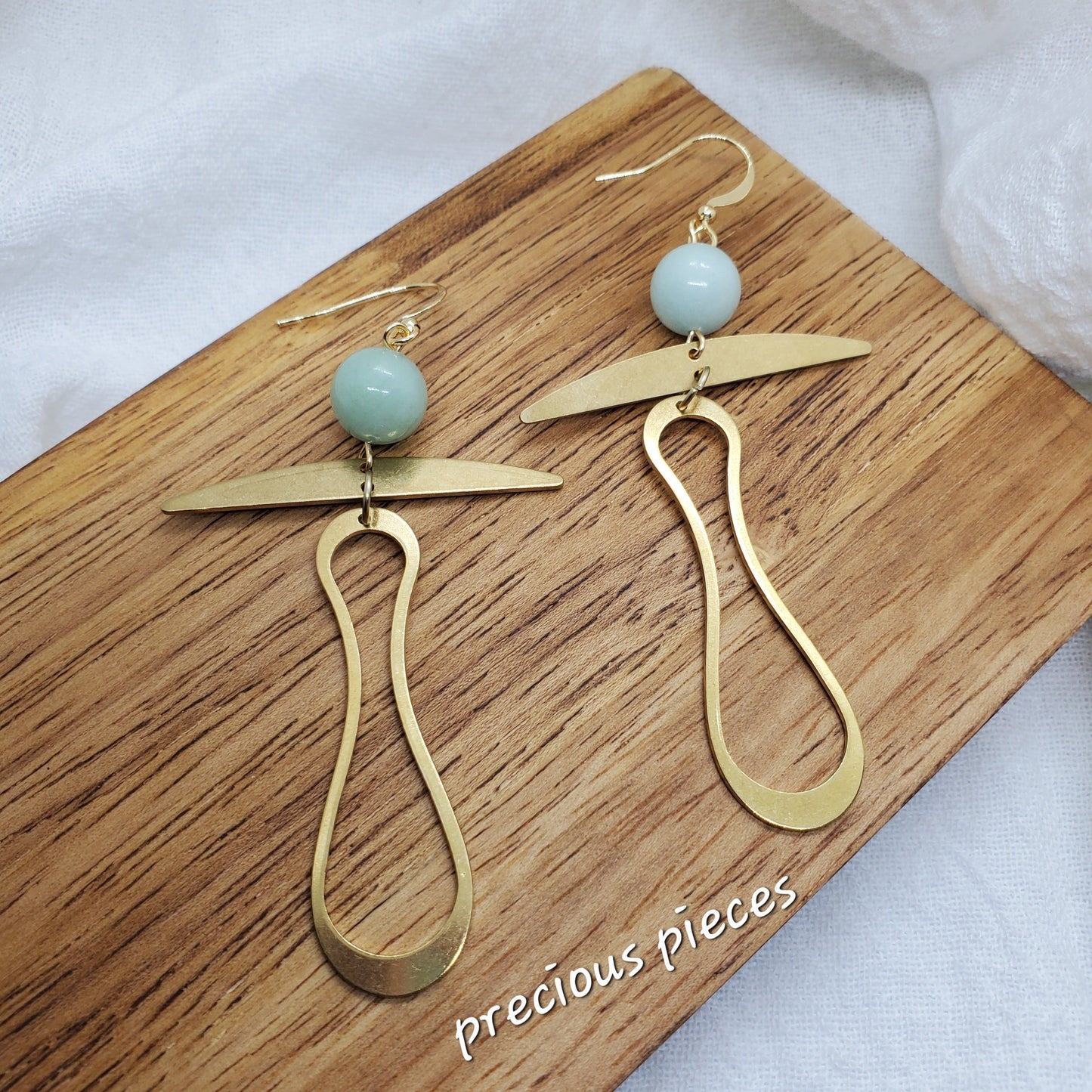 Brass Swirly Earrings with Amazonite Accent Beads