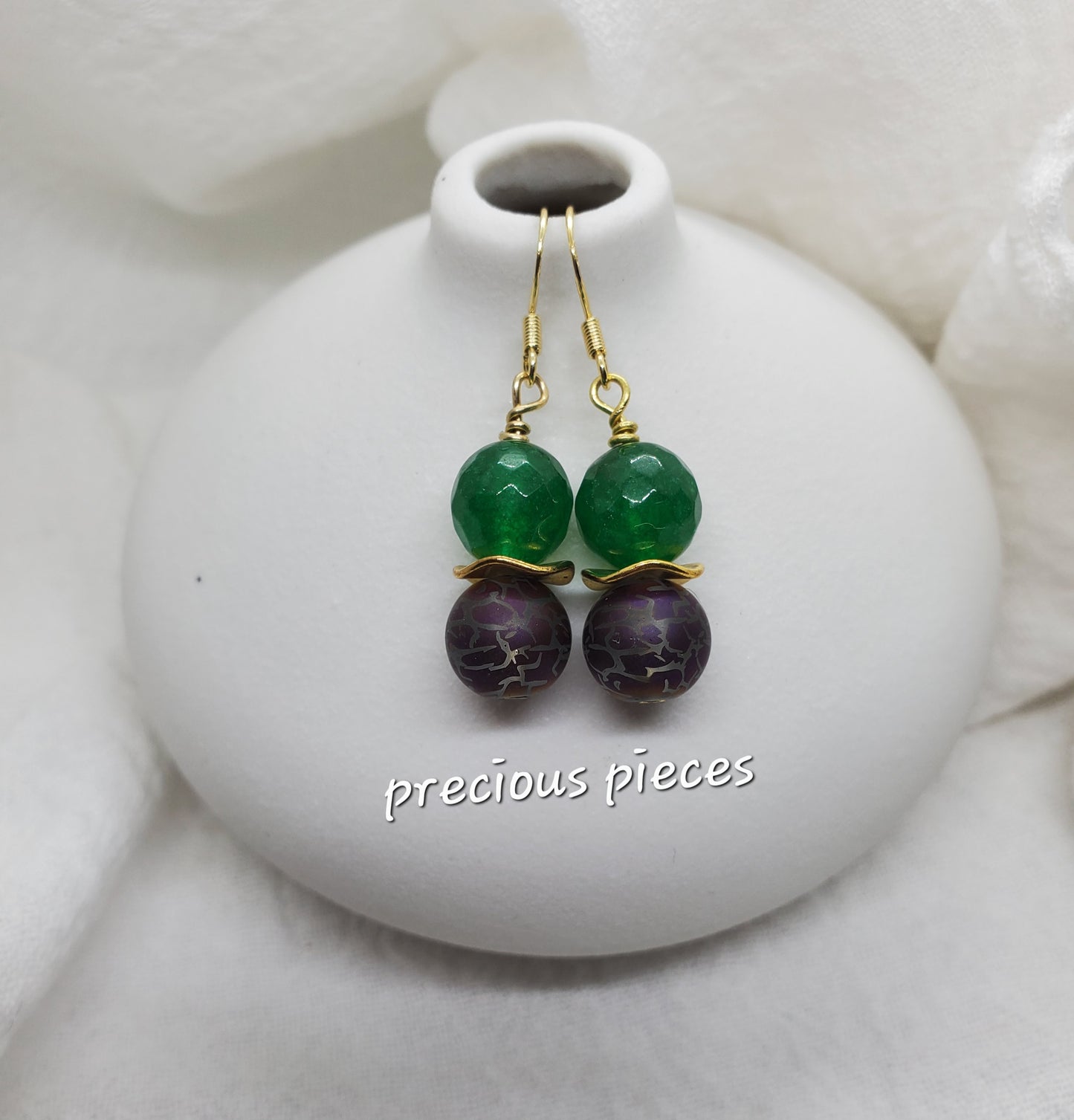 Purple and Green Beaded Earrings