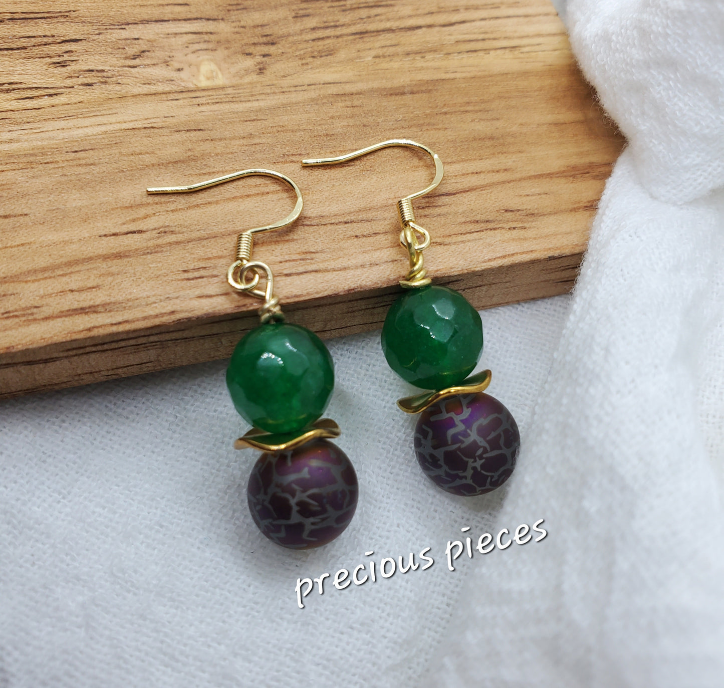 Purple and Green Beaded Earrings