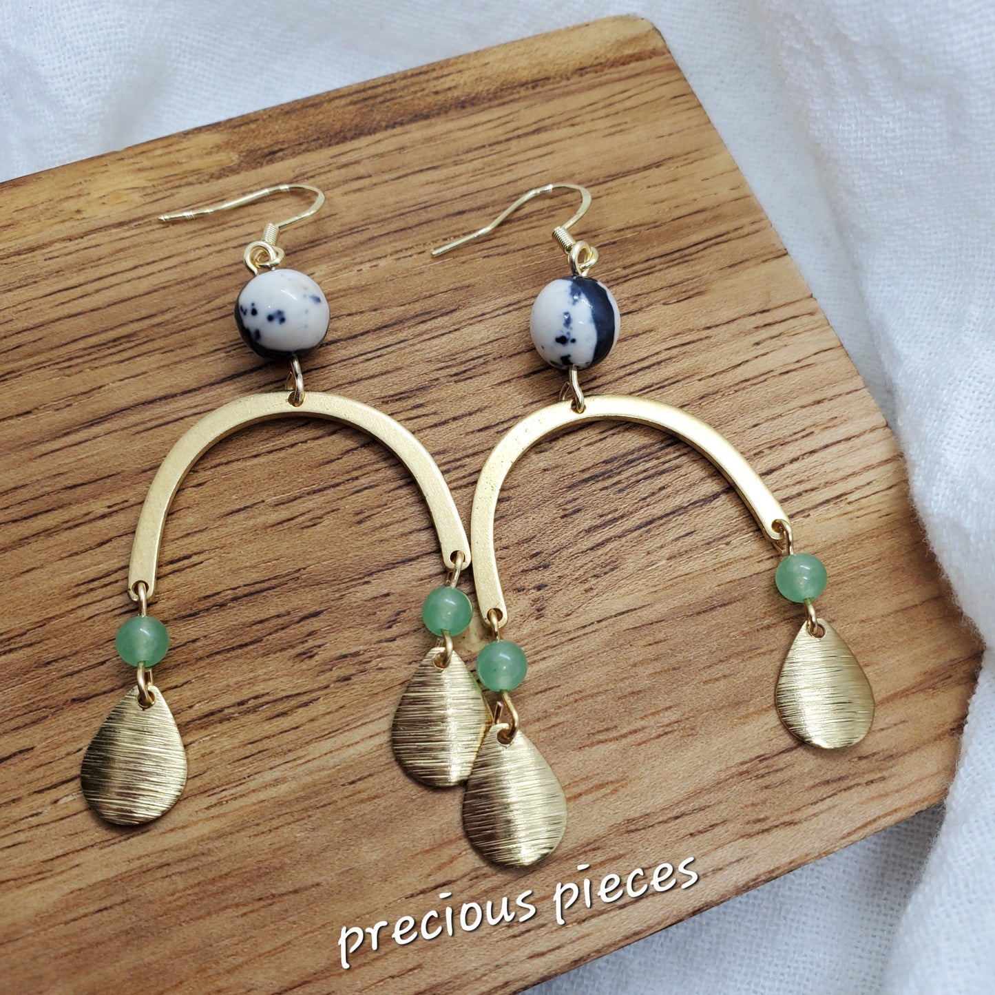 Brass and  Beaded Teardrop Earrings