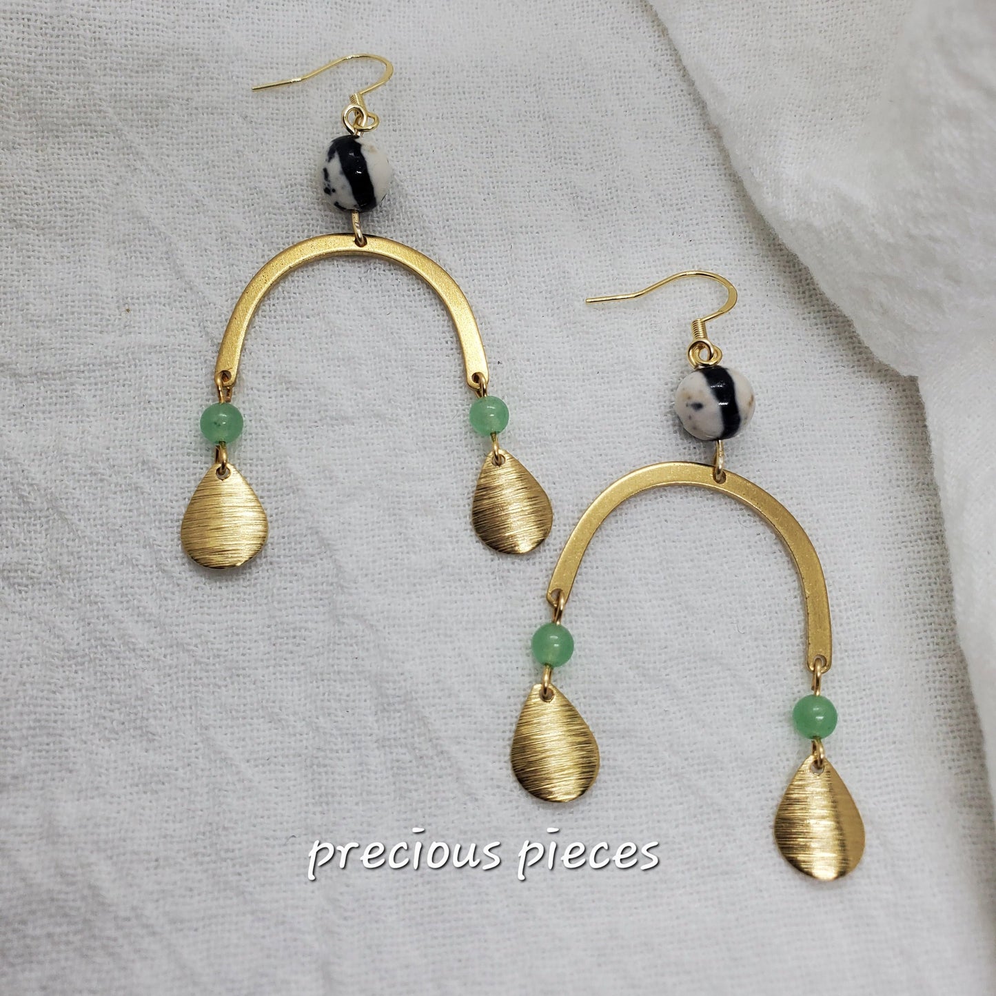 Brass and  Beaded Teardrop Earrings