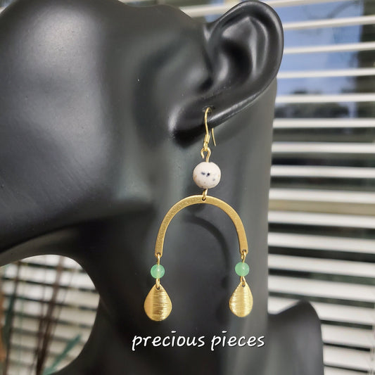 Brass and  Beaded Teardrop Earrings