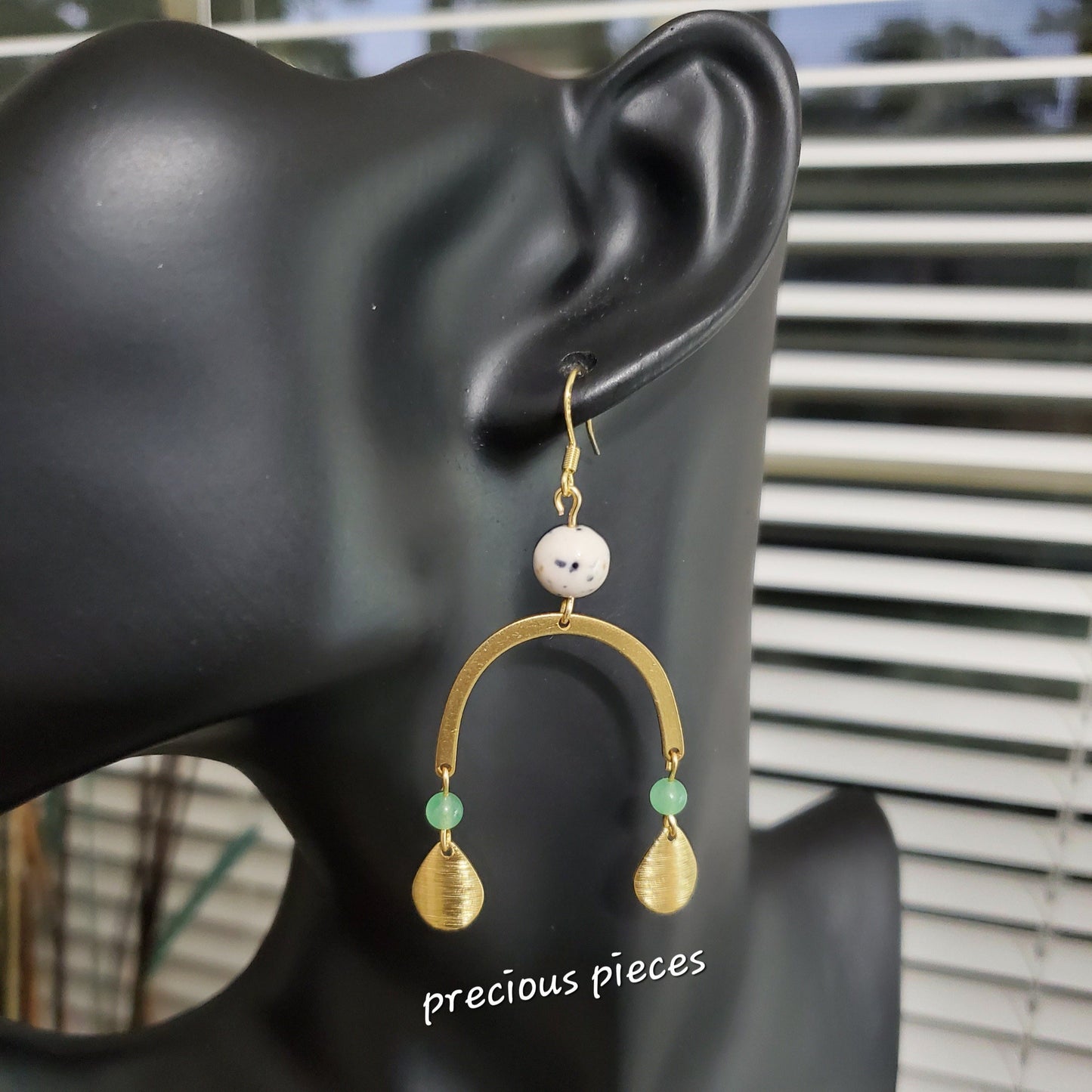 Brass and  Beaded Teardrop Earrings