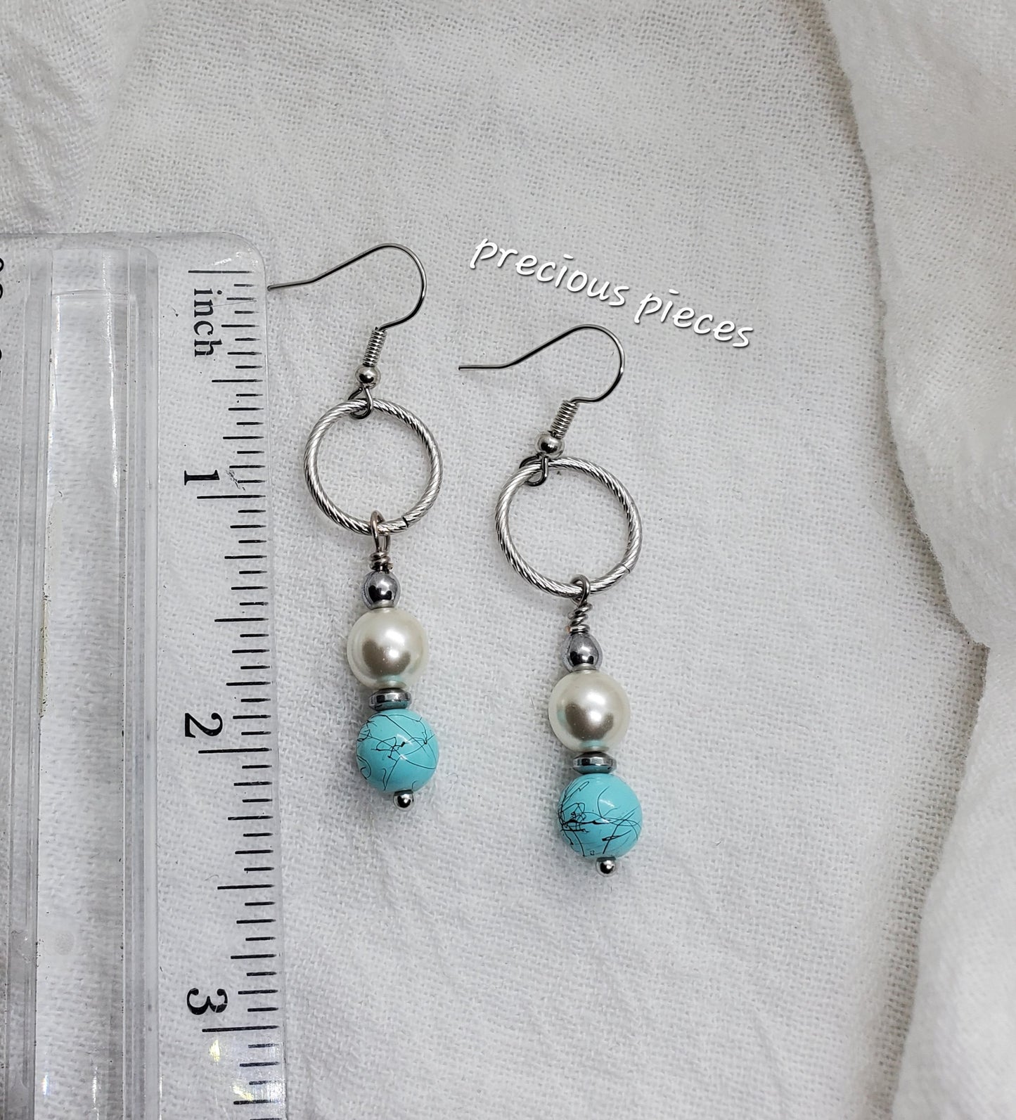 Splatter and Pearl Beaded Dangle Earrings