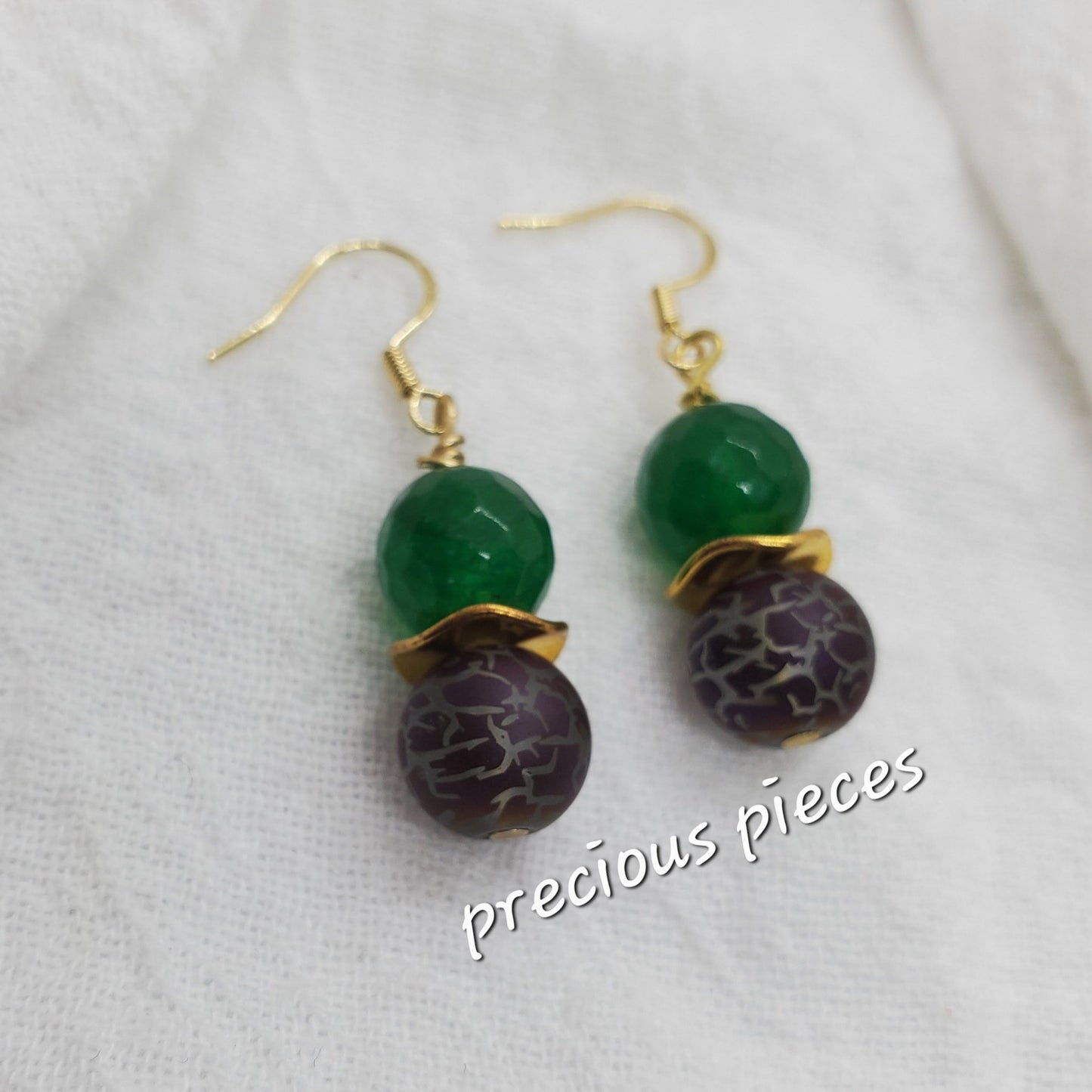 Purple and Green Beaded Earrings