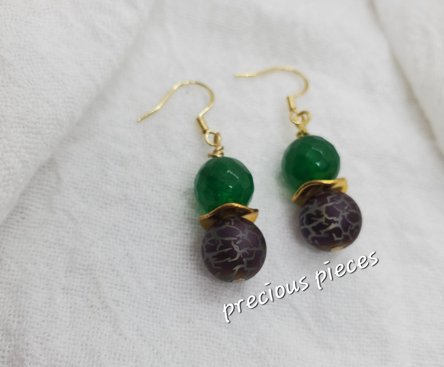 Purple and Green Beaded Earrings