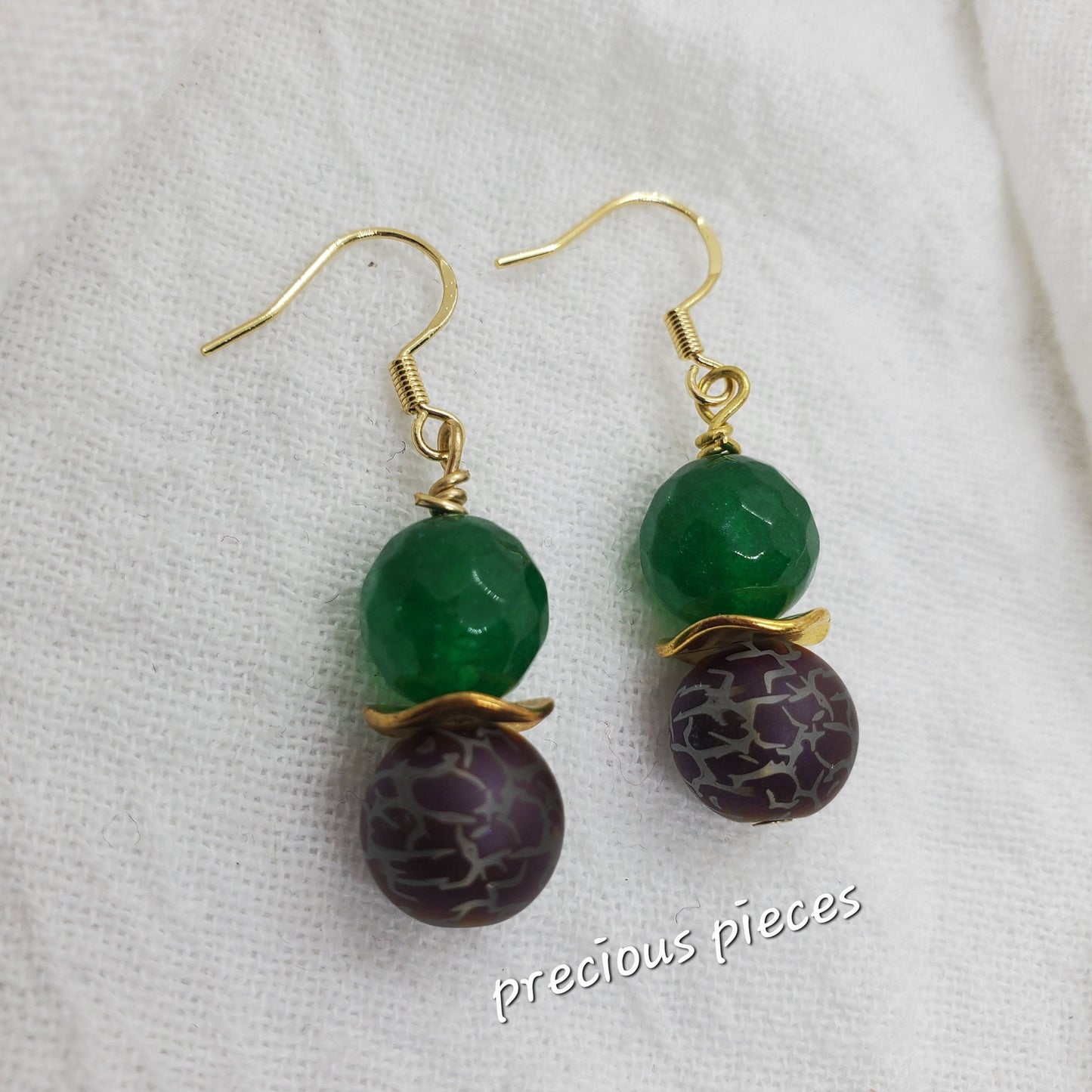 Purple and Green Beaded Earrings