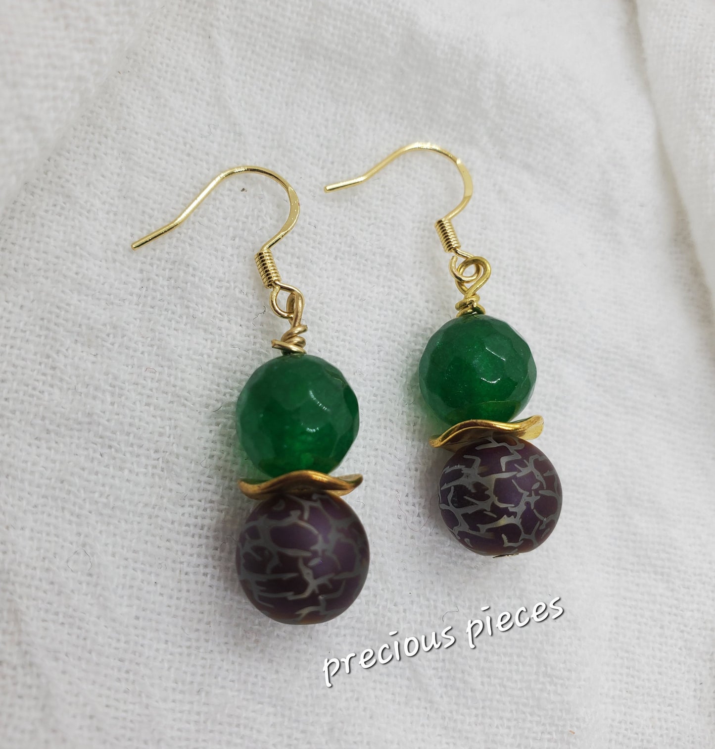 Purple and Green Beaded Earrings