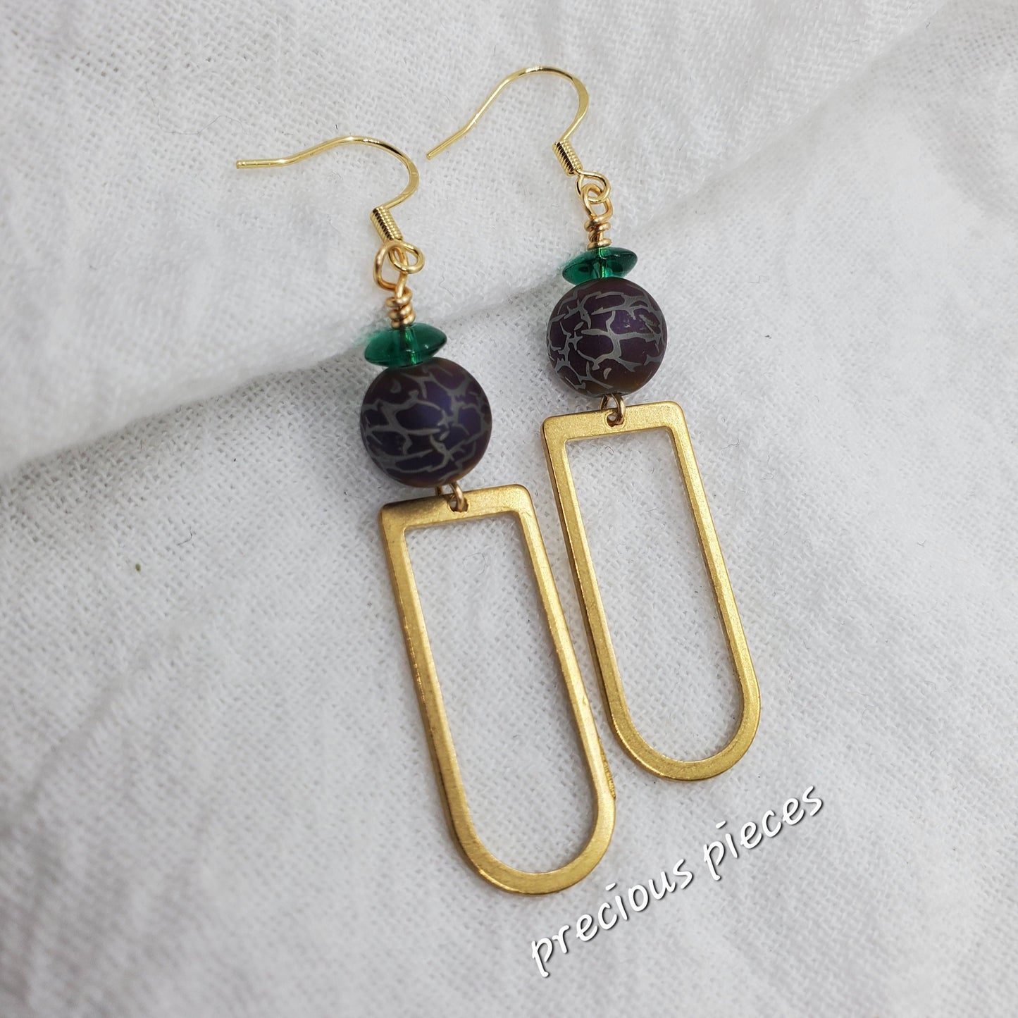 Brass and Purple Dangle Earrings