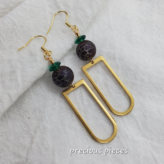 Brass and Purple Dangle Earrings