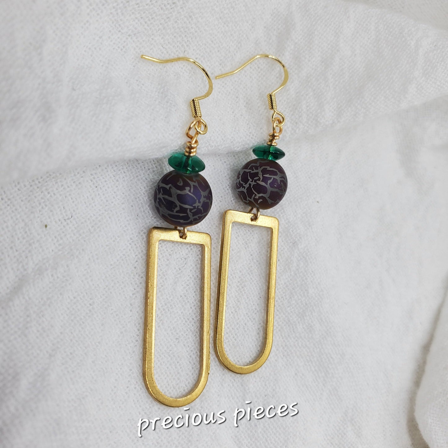 Brass and Purple Dangle Earrings