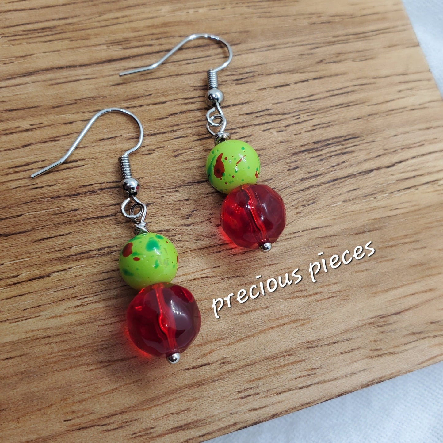 Green and Red Splatter Earrings