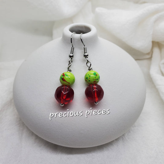 Green and Red Splatter Earrings