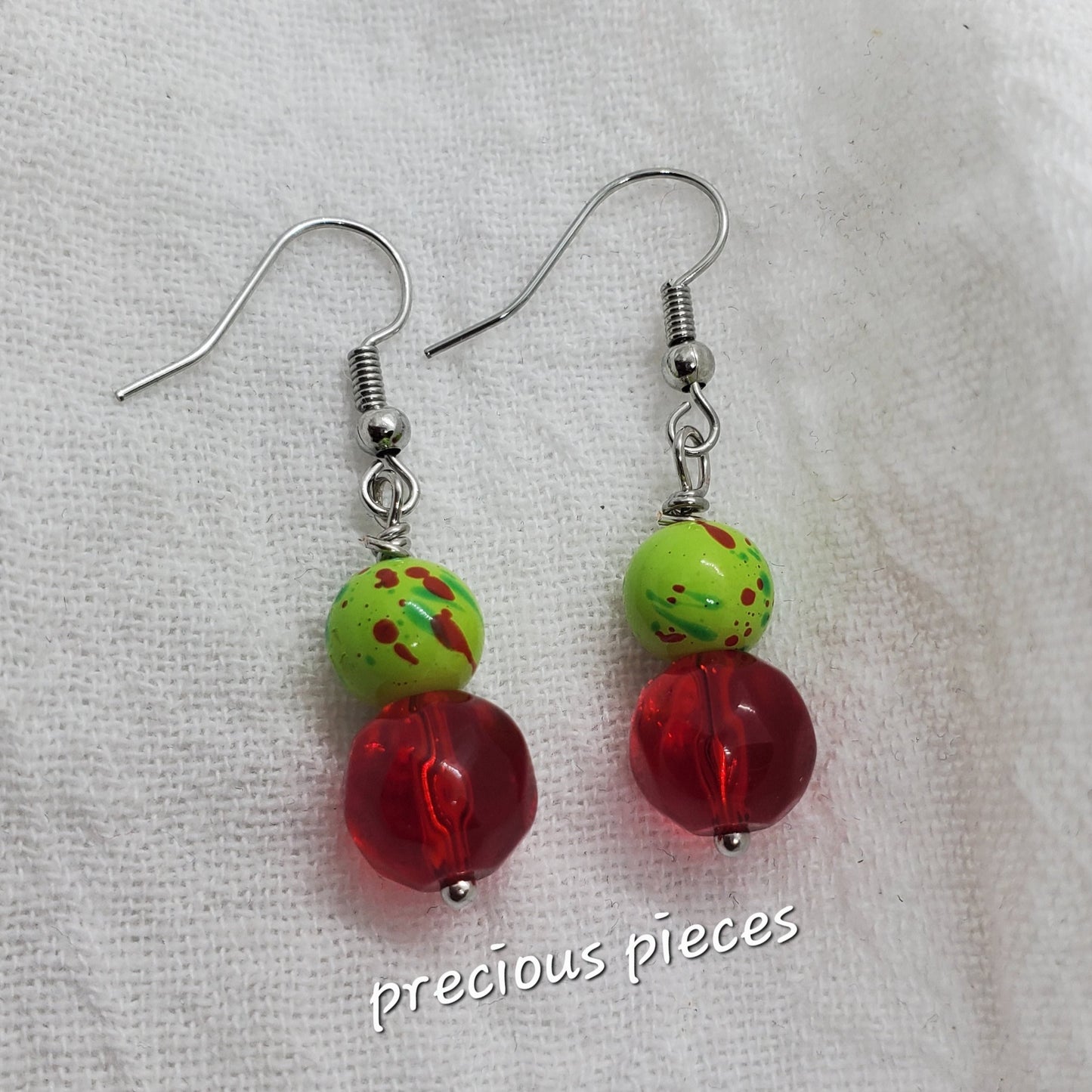 Green and Red Splatter Earrings